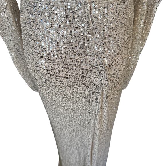 Ieena Mac Duggal 26739 Long Sleeve Sequined Gown Maxi Dress Nude Gold Size 2 NWT - Picture 6 of 10
